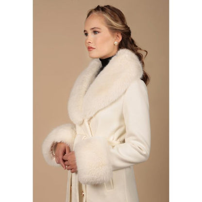 The Five 2025 Emily Compagno White Fur Trim Belted Coat