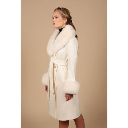 The Five 2025 Emily Compagno White Fur Trim Belted Coat