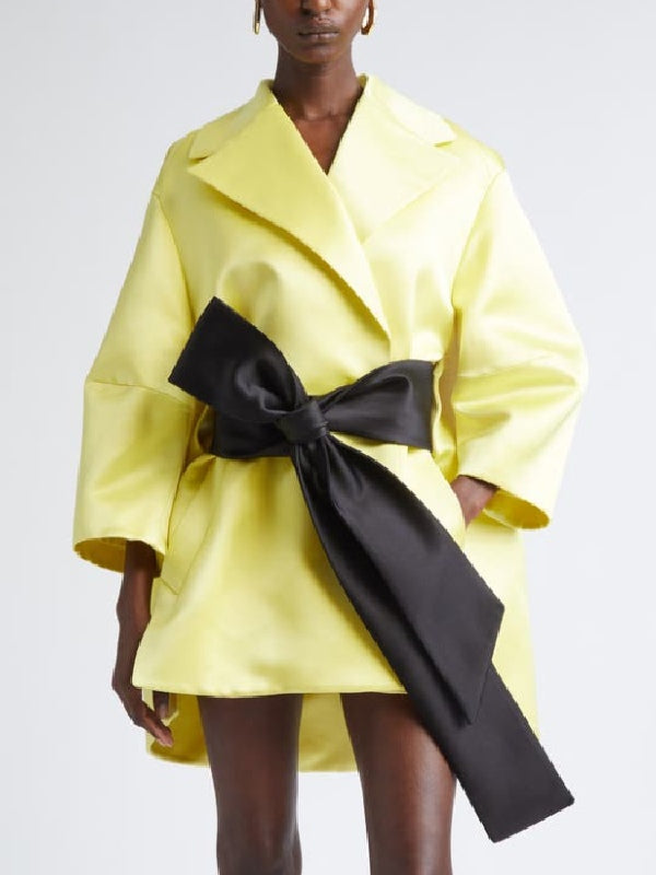 Kris Jenner The Kardashians Season 8 Yellow Satin Wrap Coat - side view