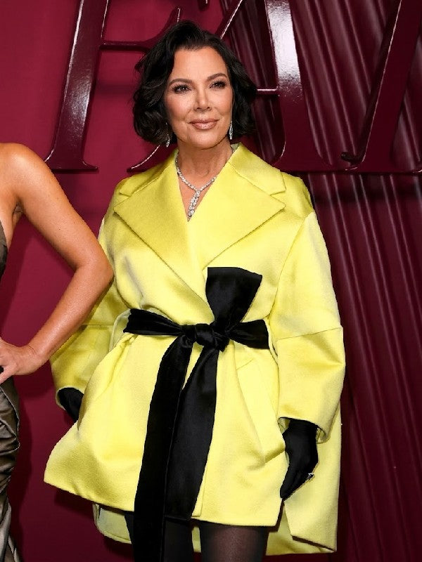 Kris Jenner The Kardashians Season 8 Yellow Satin Wrap Coat