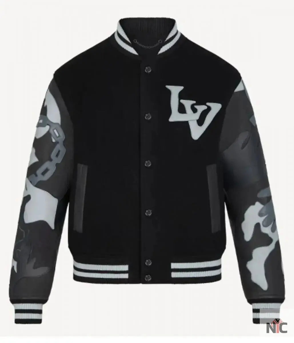 The Kid Laroi Wrong Camo Chains Lv Varsity Jacket Clanton Jacket