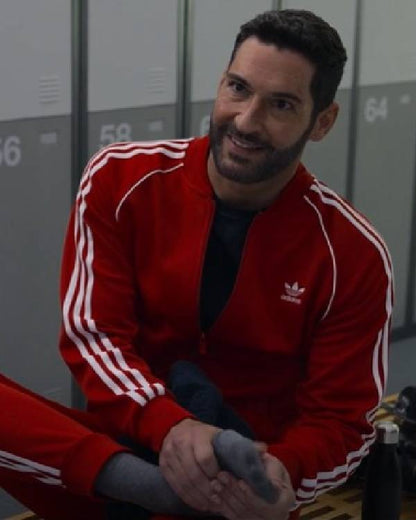 The Thursday Murder Club Tom Ellis Red Tracksuit USA Jackets