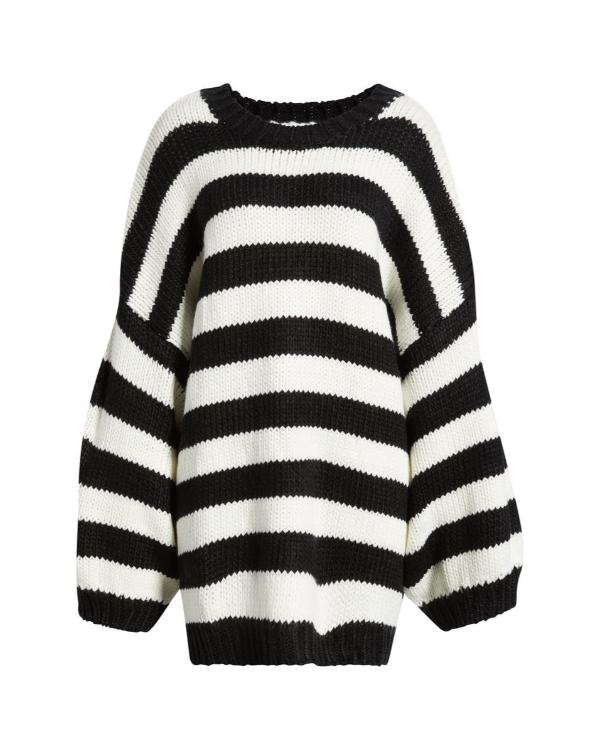 Whoopi Goldberg The View 2026 Black & White Stripe Chunky Knit Sweater - front view