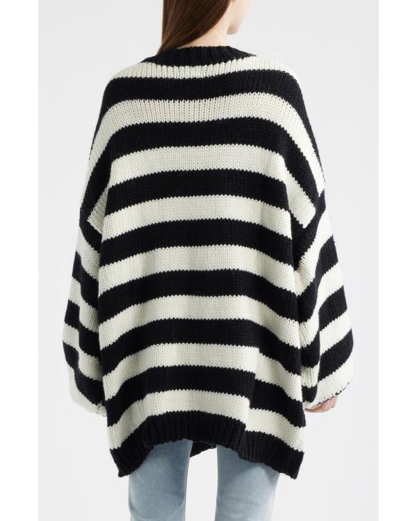 Whoopi Goldberg The View 2026 Black & White Stripe Chunky Knit Sweater - side view
