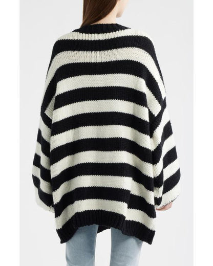 Whoopi Goldberg The View 2026 Black & White Stripe Chunky Knit Sweater - side view