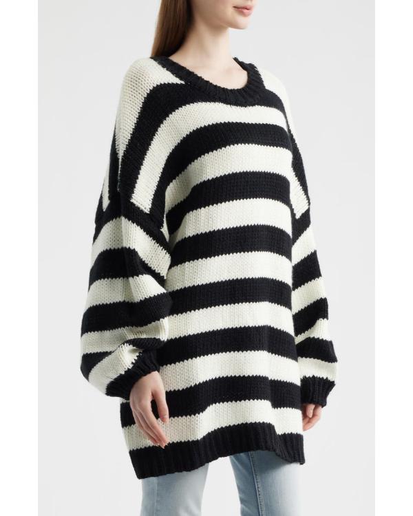 Whoopi Goldberg The View 2026 Black & White Stripe Chunky Knit Sweater - back view
