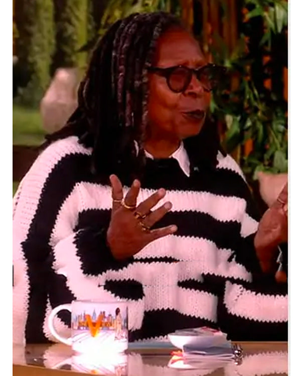 Whoopi Goldberg The View 2026 Black & White Stripe Chunky Knit Sweater