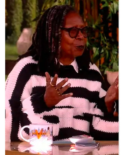 Whoopi Goldberg The View 2026 Black & White Stripe Chunky Knit Sweater