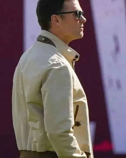 Tom Brady Super Bowl 2026 Beige Bomber Jacket