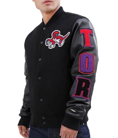 Toronto Raptors Black Letterman Jacket - side view