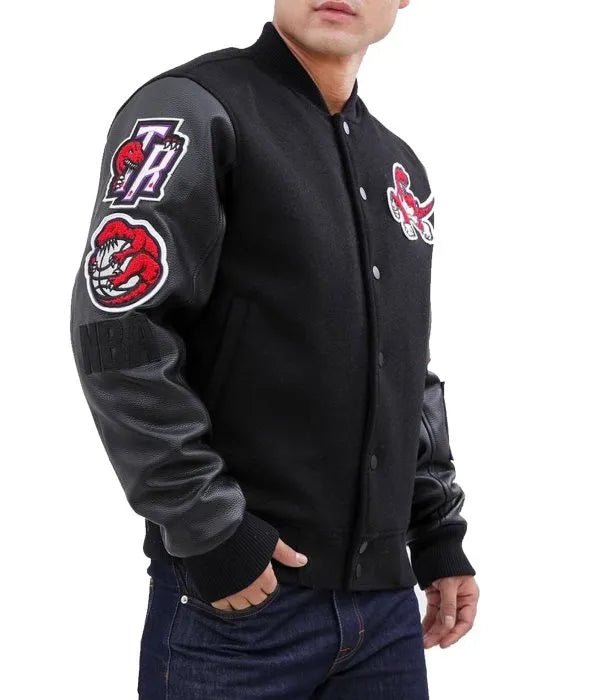 Toronto Raptors Black Letterman Jacket - back view