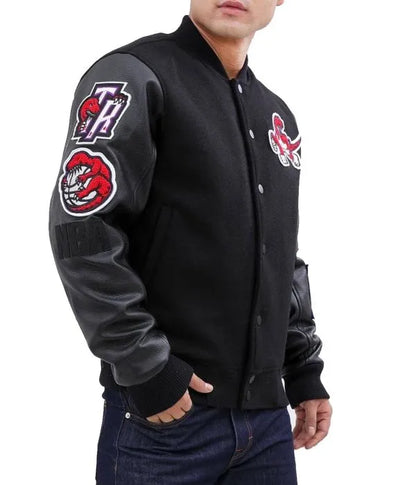 Toronto Raptors Black Letterman Jacket - back view