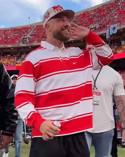 Travis Kelce Cincinnati vs Nebraska Game Striped Rugby Shirt
