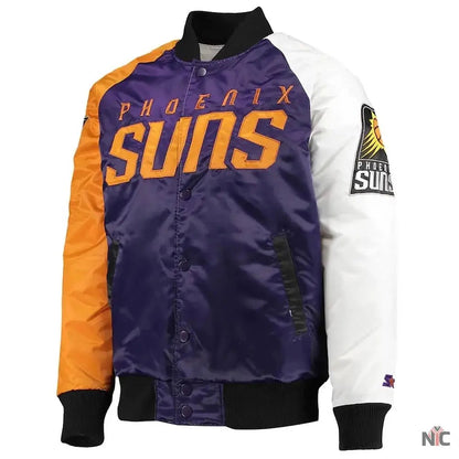 Tricolor Remix Phoenix Suns Purple Orange and White Jacket Clanton Jacket