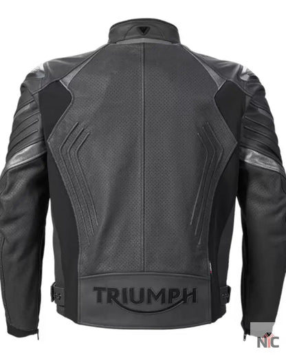 Triumph Triple Perforated Black Leather Motorcycle Jacket Clanton Jacket