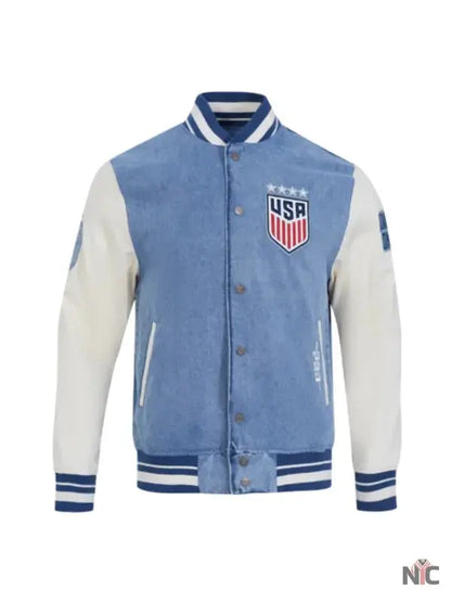 US Soccer 2025 Blue Denim Varsity Jacket Clanton Jacket