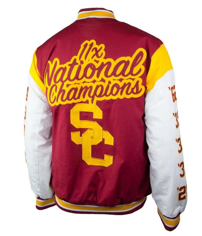 USC Trojans Cardinal 11x National Champions Varsity Jacket - back view