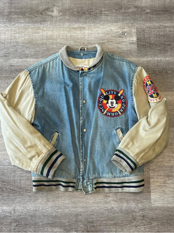Vintage 1990s Mickey Mouse Triple Letterman Denim Varsity Jacket Shopotiny