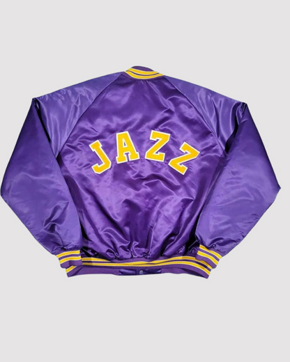 90s Utah Jazz Purple Satin Jacket - back view