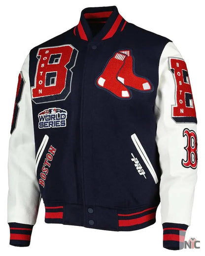 Varsity Boston Red Sox Mash Up Navy Blue and White Jacket Clanton Jacket