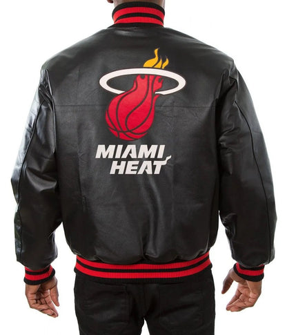 Varsity Miami Heat Black Leather Jacket - back view