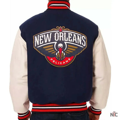Varsity New Orleans Pelicans Blue and White Jacket Clanton Jacket