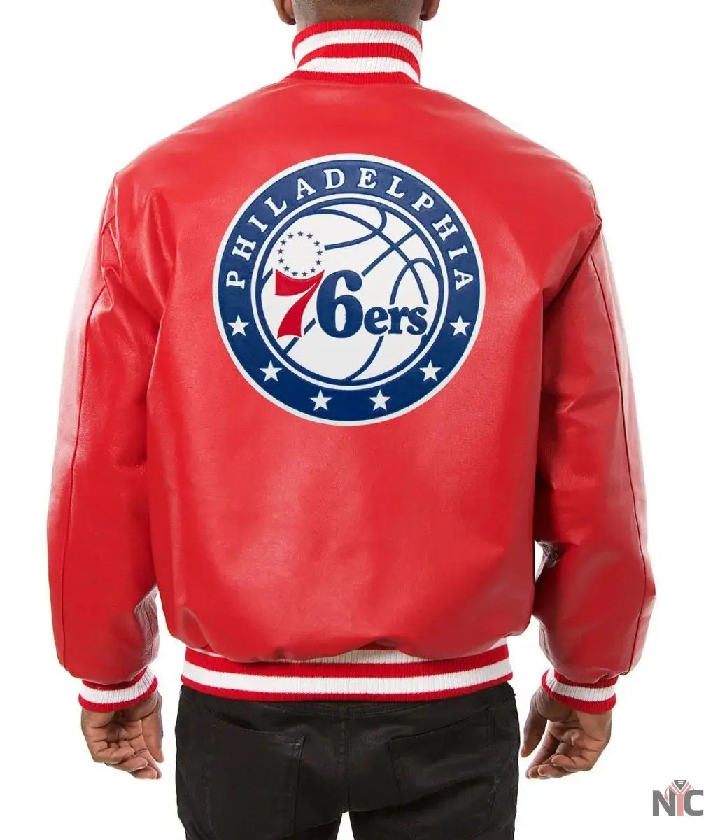 Varsity Philadelphia 76ers Red Leather Jacket Clanton Jacket