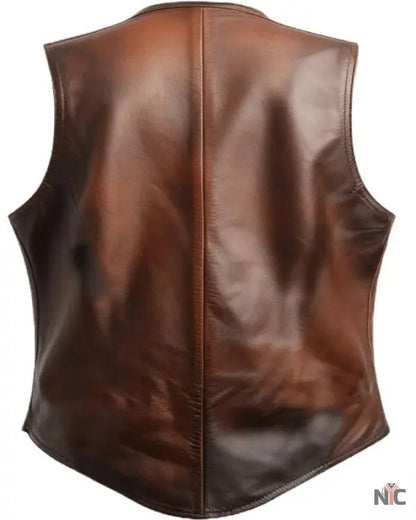 Vintage Men Brown Leather Vest Clanton Jacket