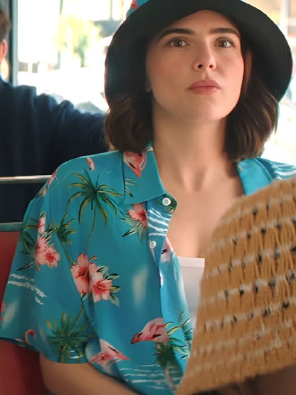Voicemails for Isabelle 2026 Zoey Deutch Blue Hawaiian Shirt