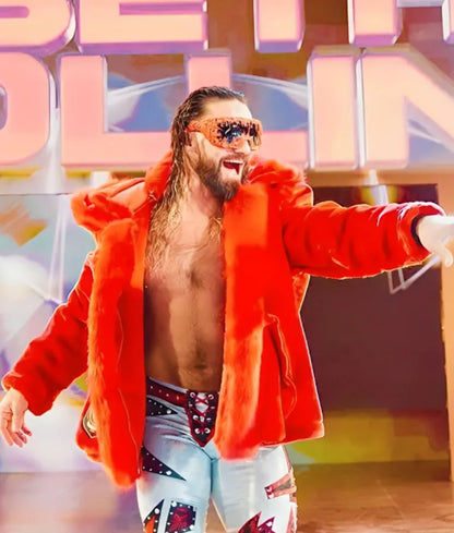 WWE Raw Seth Rollins Red Fur Jacket