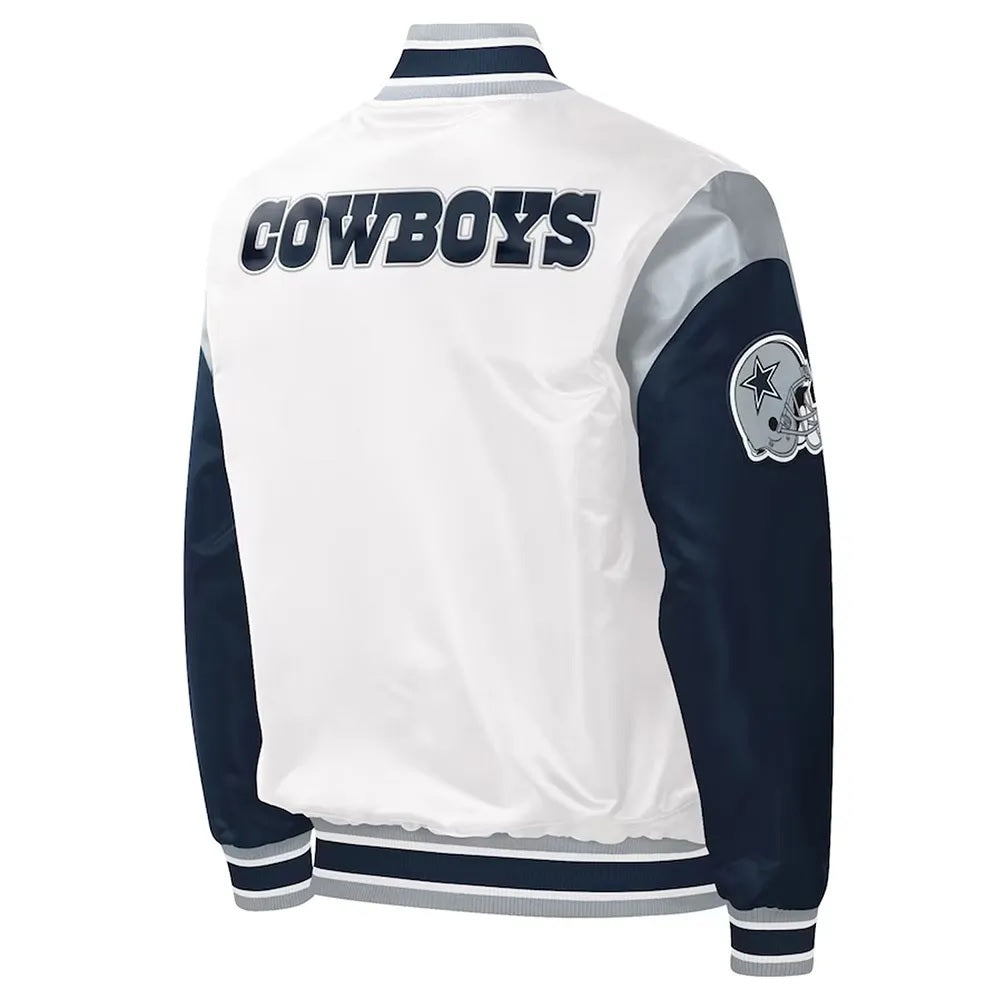 Warm-Up Pitch Dallas Cowboys Varsity Satin Jacket - back view