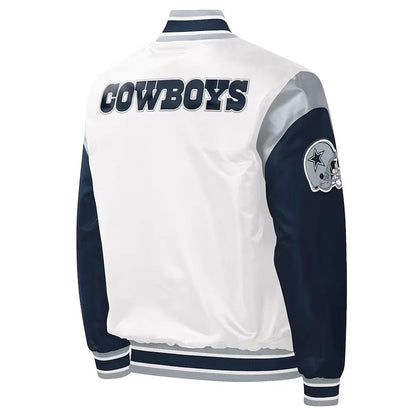 Warm-Up Pitch Dallas Cowboys Varsity Satin Jacket - back view