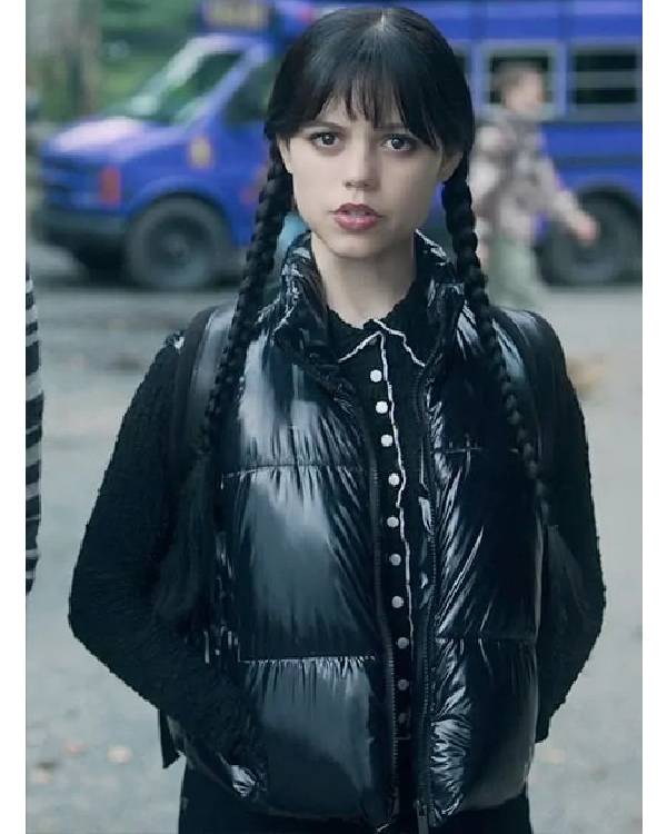 Wednesday Jenna Ortega Black Puffer Vest Clanton Jacket