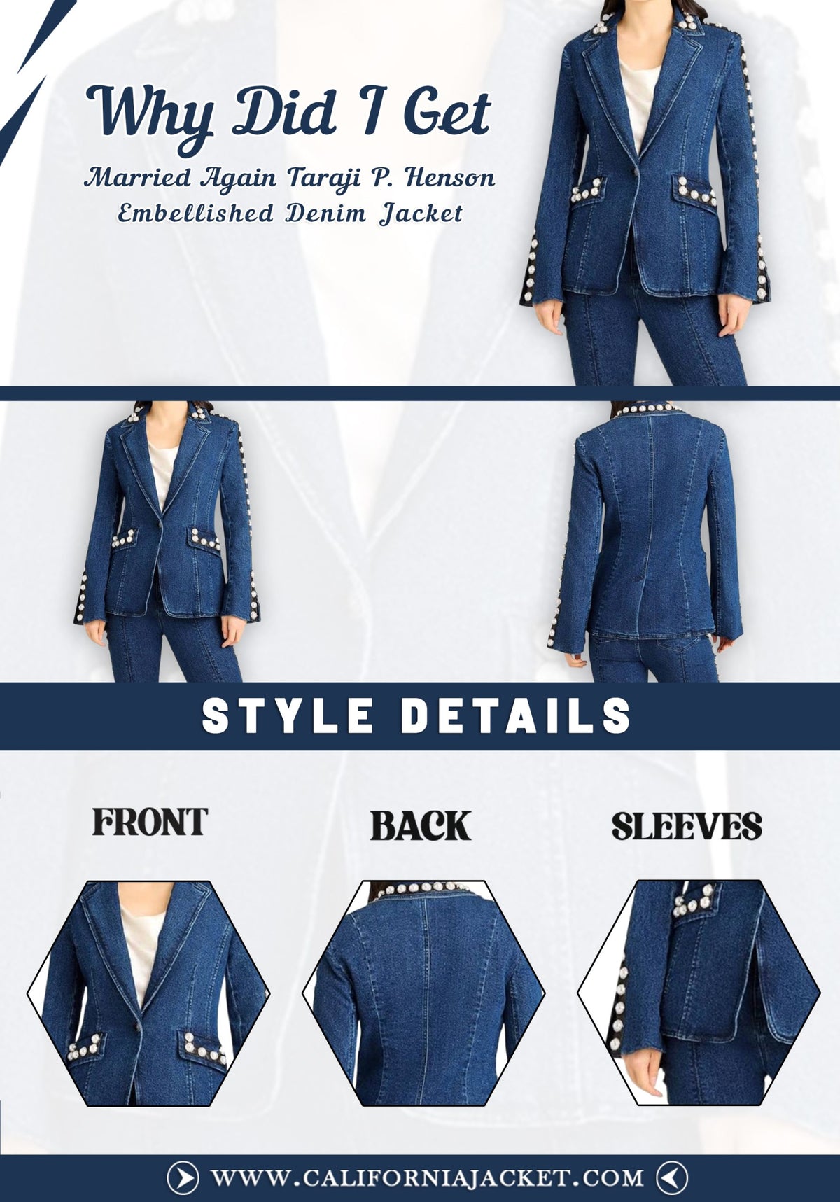 Taraji P. Henson Why Did I Get Married Again Embellished Denim Jacket - front view