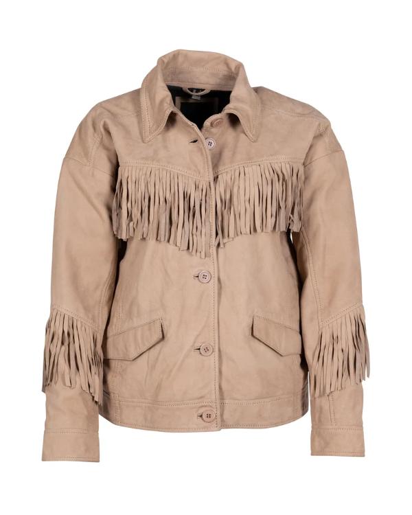 Brynn Godenir Heartland Season 20 Suede Fringed Leather Jacket - front view