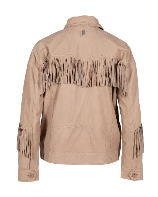 Brynn Godenir Heartland Season 20 Suede Fringed Leather Jacket - side view