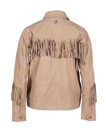 Brynn Godenir Heartland Season 20 Suede Fringed Leather Jacket - side view