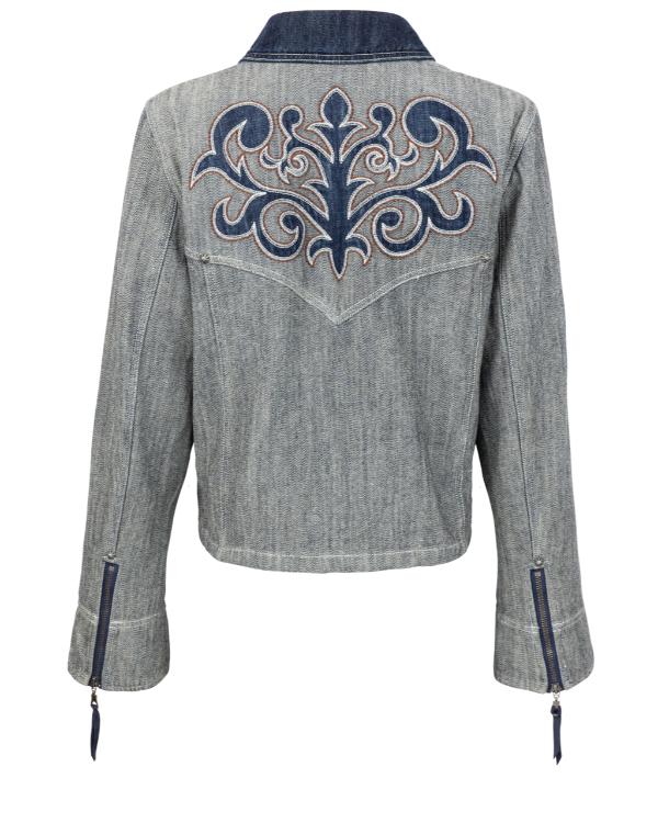 Brynn Godenir Heartland Season 20 Blue Printed Cotton Jacket - front view