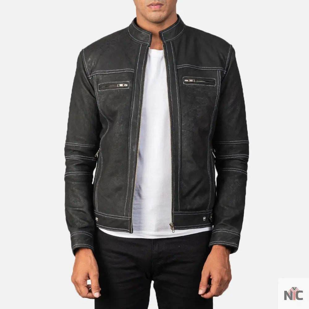 Youngster Distressed Black Leather Jacket Clanton Jacket