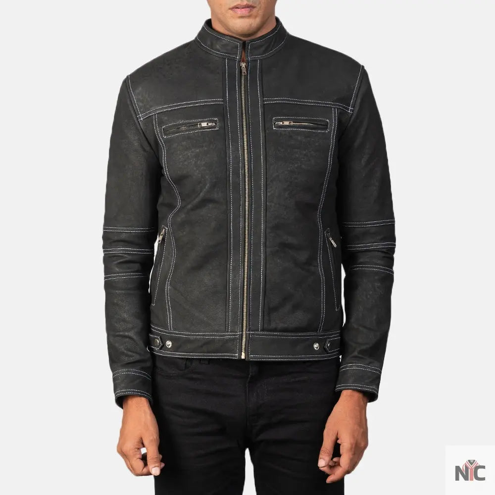 Youngster Distressed Black Leather Jacket Clanton Jacket