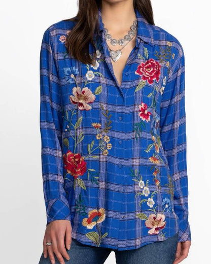 Finding Mr Christmas S02 Melissa Peterson Blue Floral Shirt