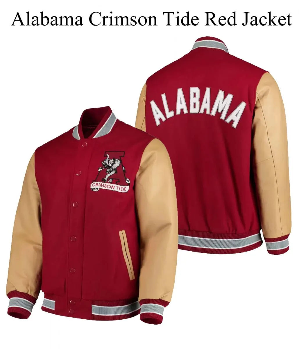Alabama Crimson Tide Red Letterman Jacket - side view
