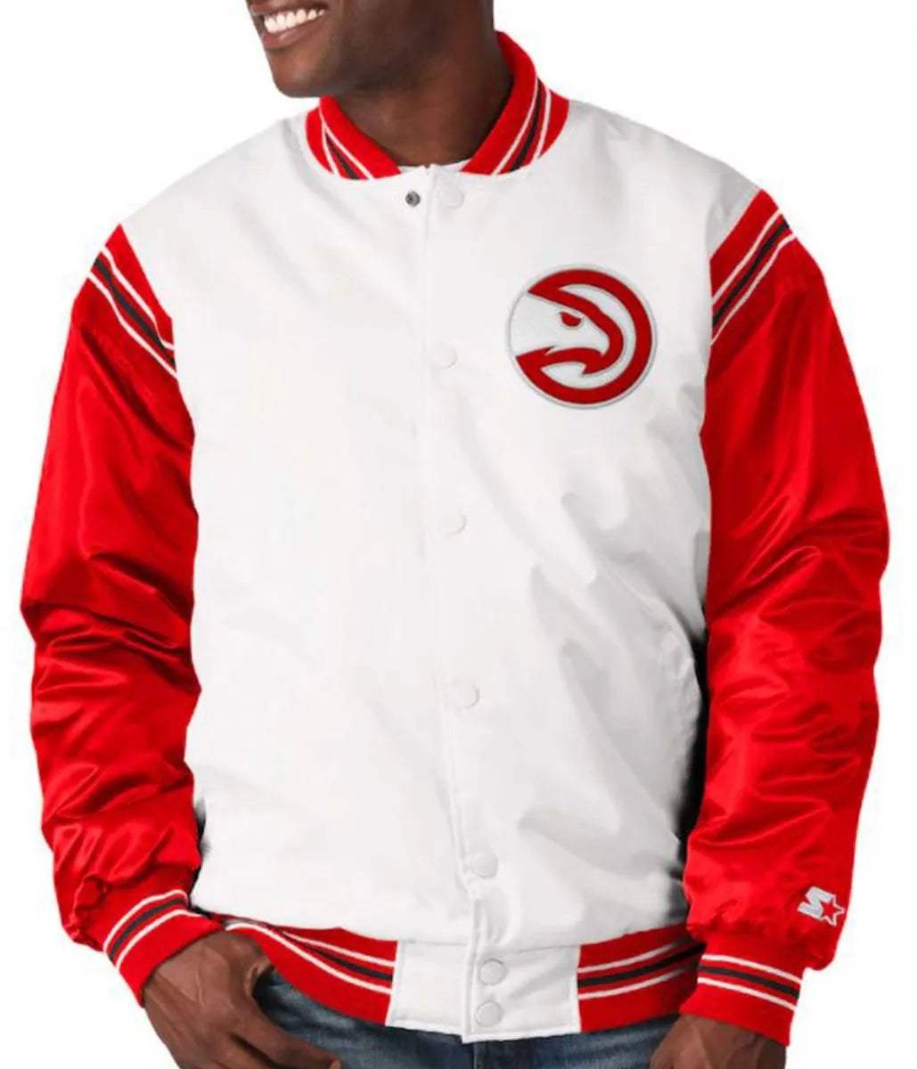 Atlanta Hawks Bomber Red and White Satin Jacket - side view