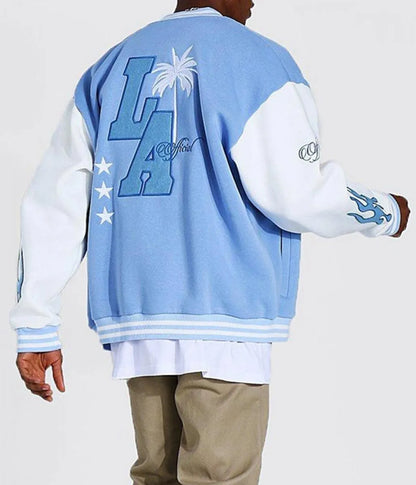 LA Baby Blue Varsity Jacket - back view