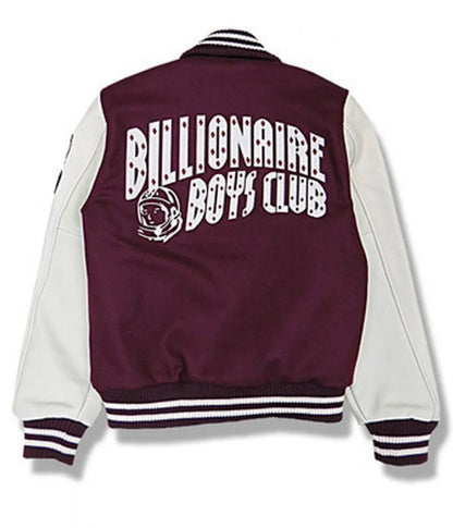BBC Maroon and White Letterman Jacket - side view