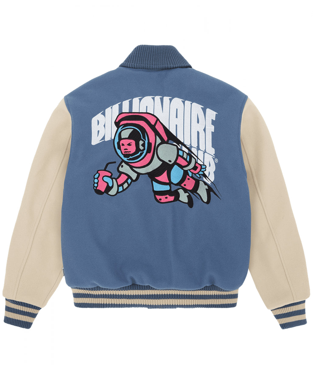 BBC Cafeteria Blue and Off White Letterman Jacket - back view