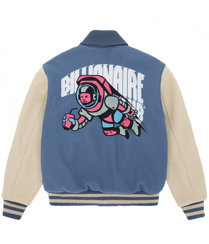 BBC Cafeteria Blue and Off White Letterman Jacket - back view
