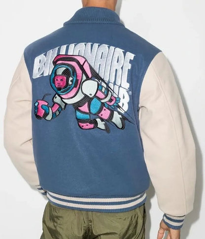 BBC Cafeteria Blue and Off White Letterman Jacket - detail view