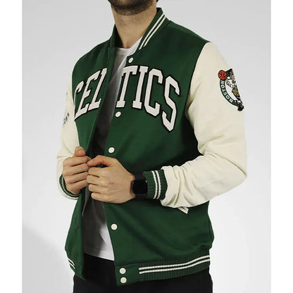 Boston Celtics Varsity Green and Off White Jacket - detail view