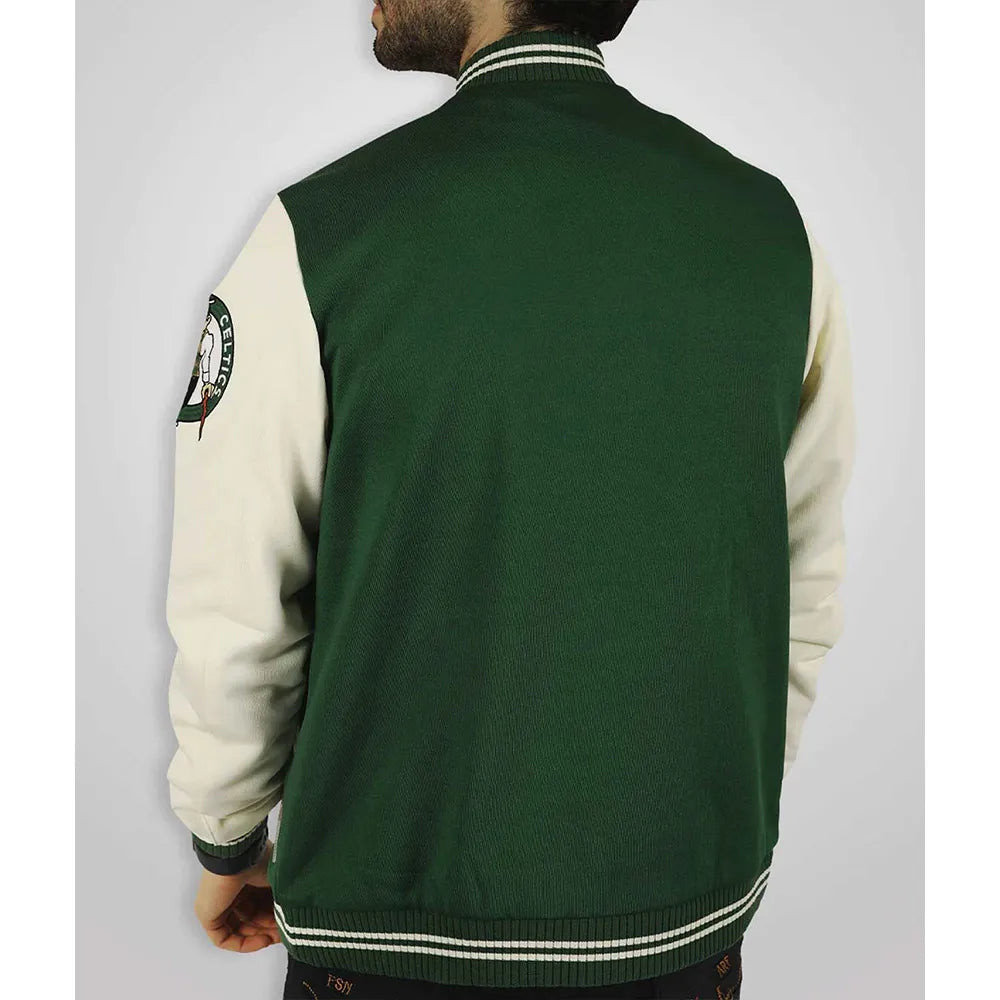 Boston Celtics Varsity Green and Off White Jacket - back view